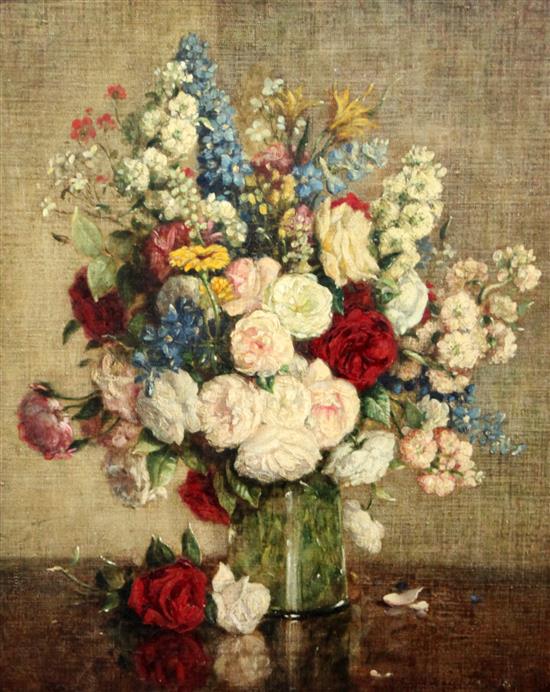 Stuart Somerville (1908-1983) Still life of flowers in a glass vase, 21.5 x 17.5in.